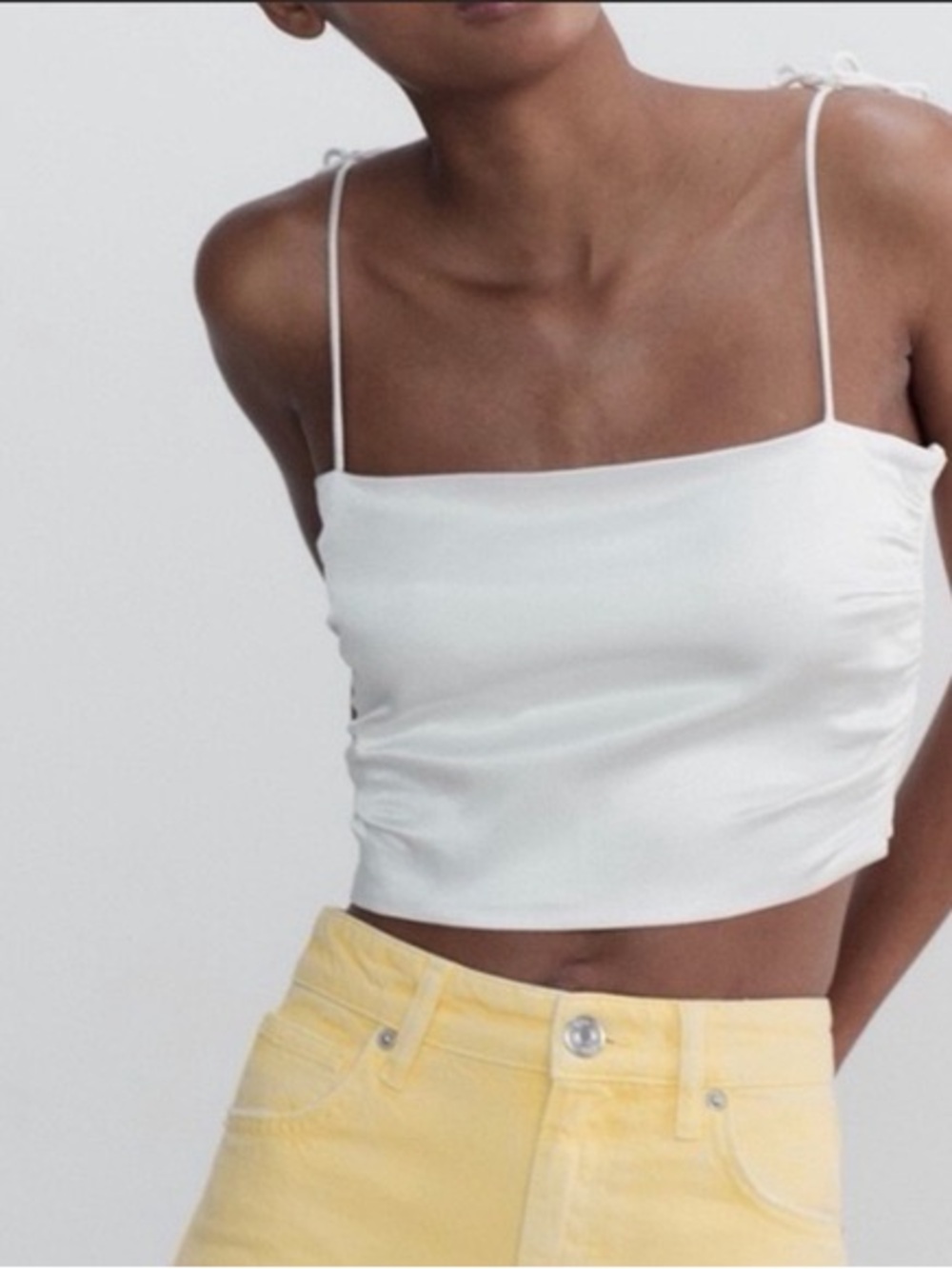Zara White Square-Neck Spaghetti-Strap Crop Top